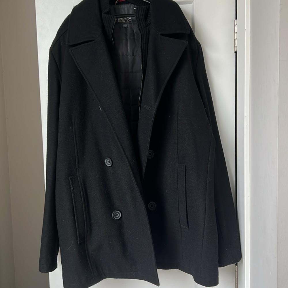 Kenneth Cole Reaction Black Pea Coat Classic Winter Outerwear